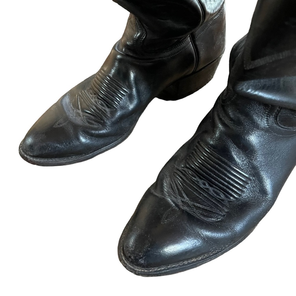 J Chrisholm Men’s Leather Cowboy Boots Black With Stitching Size 12B Made In USA - Picture 3 of 13